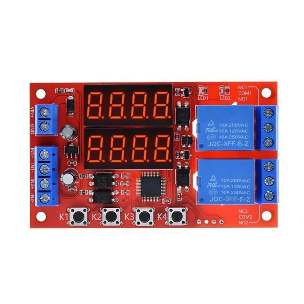 amiciSmart Dual Way Adjustable Time Delay Relay Module with Digital Display 32 Modes 5 V 10 Amp Wide Time Range 0.01 sec to 999 min