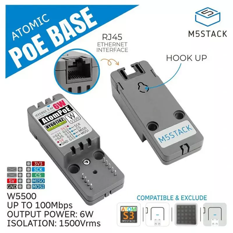 M5Stack PoE Base 64x18x18 mm Dimension, M5STACK-A091