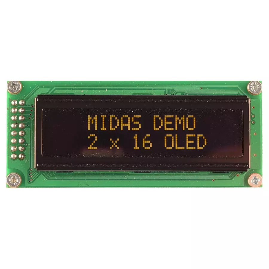 MIDAS DISPLAYS OLED, 2X16, YELLOW/GREEN ON BLACK, MCOB21605B1V-EYP