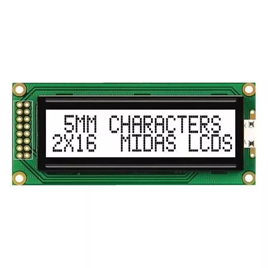 MIDAS DISPLAYS DISPLAY, ALPHANUMERIC, 16X2, WHITE, MC21605B6W-FPTLW-V2