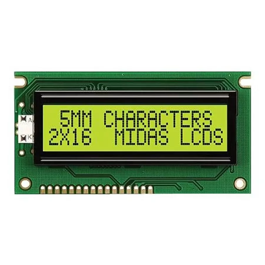 MIDAS DISPLAYS DISPLAY, ALPHANUMERIC, 16X2, NOBACKLIGHT, MC21605A6W-SPR-V2