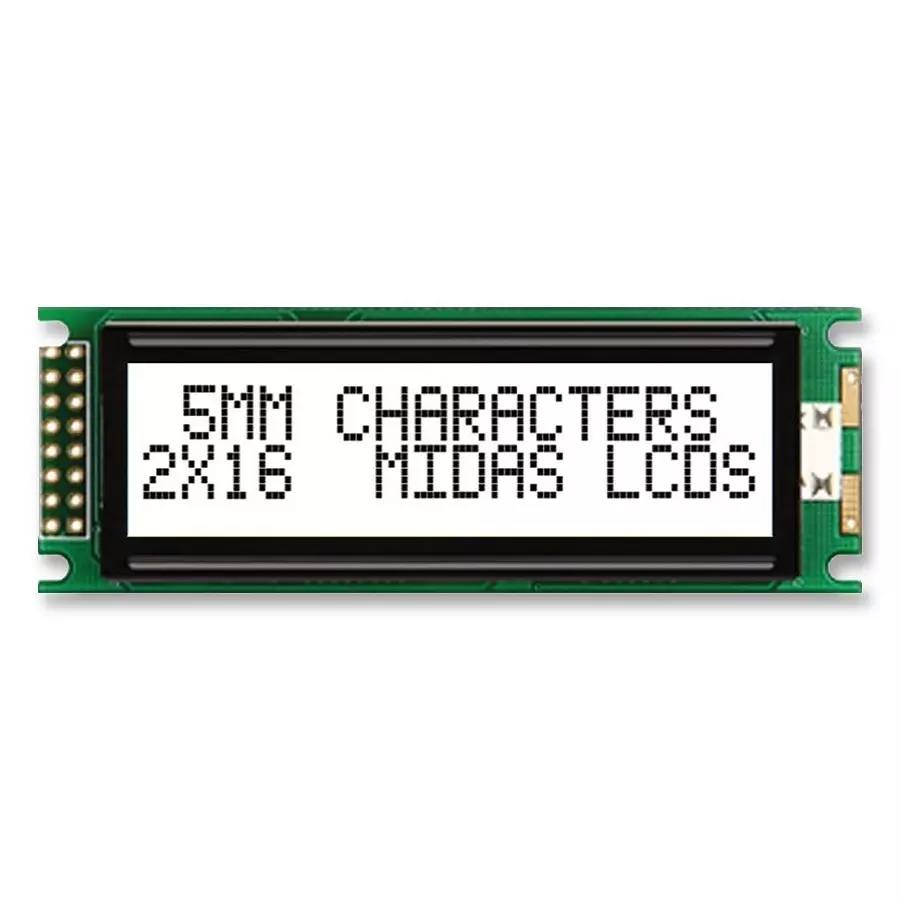 MIDAS DISPLAYS DISPLAY, ALPHANUMERIC, 16X2, WHITE, MC21605DC6W-FPTLW-V2