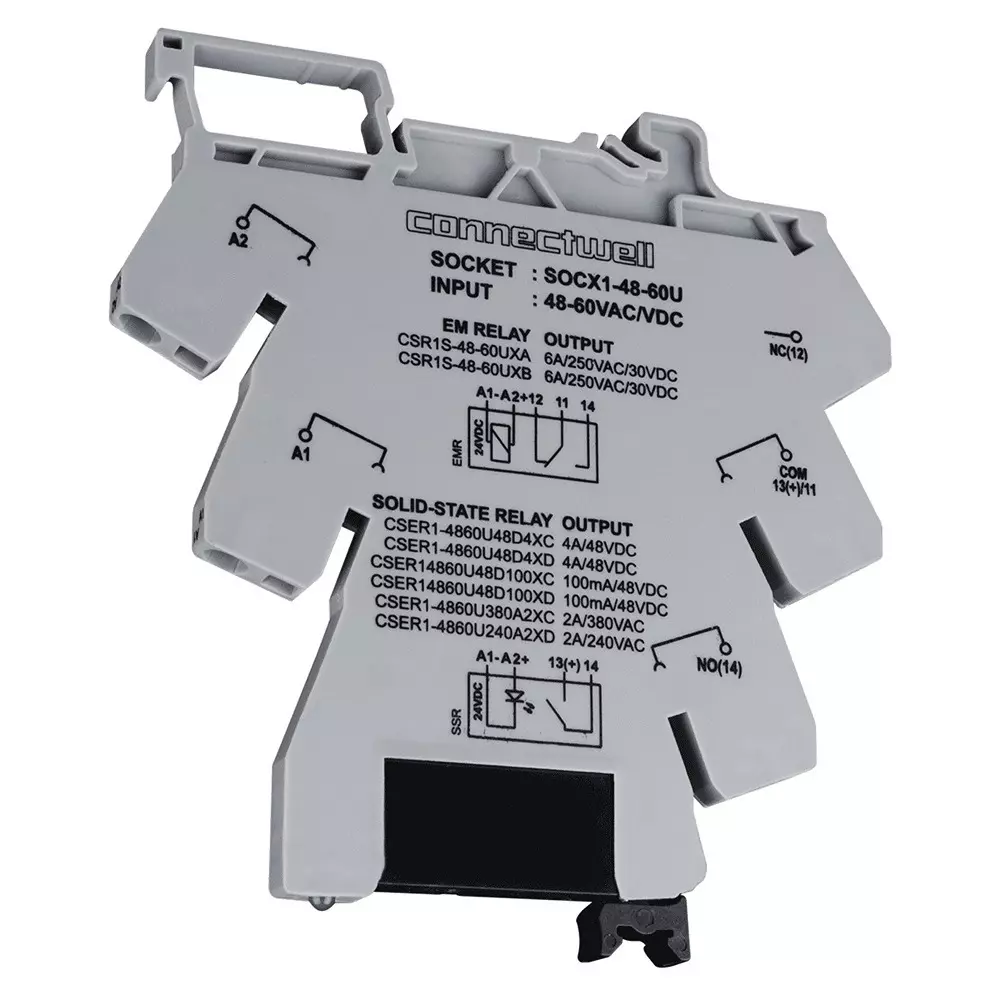 Connectwell Slim SSR Module 1NO Single Channel 4 A 48-60 VAC/DC with Plugable Relay Rail Mount, CSER1-4860U48D4XC
