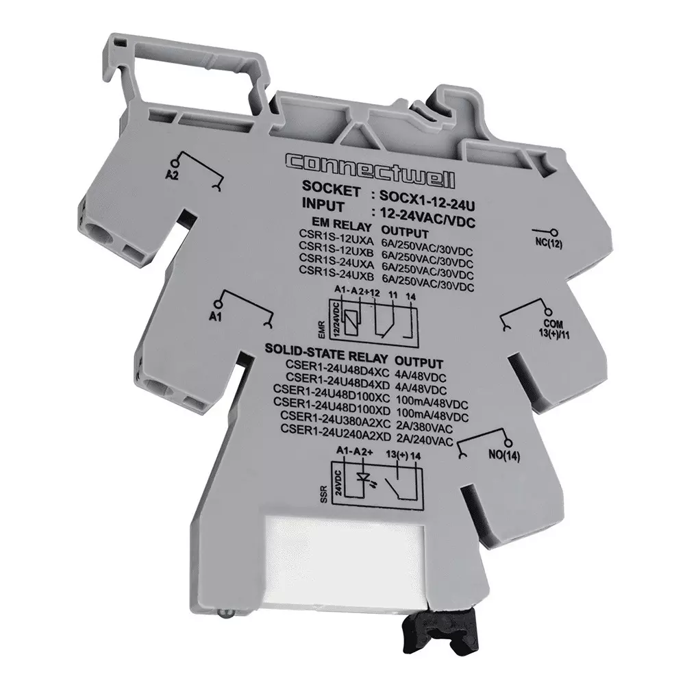Connectwell Slim EMR Module 1 Changeover Single Channel 6 A 24 VAC/DC with Plugable Relay Rail Mount, CSR1S-24UXB
