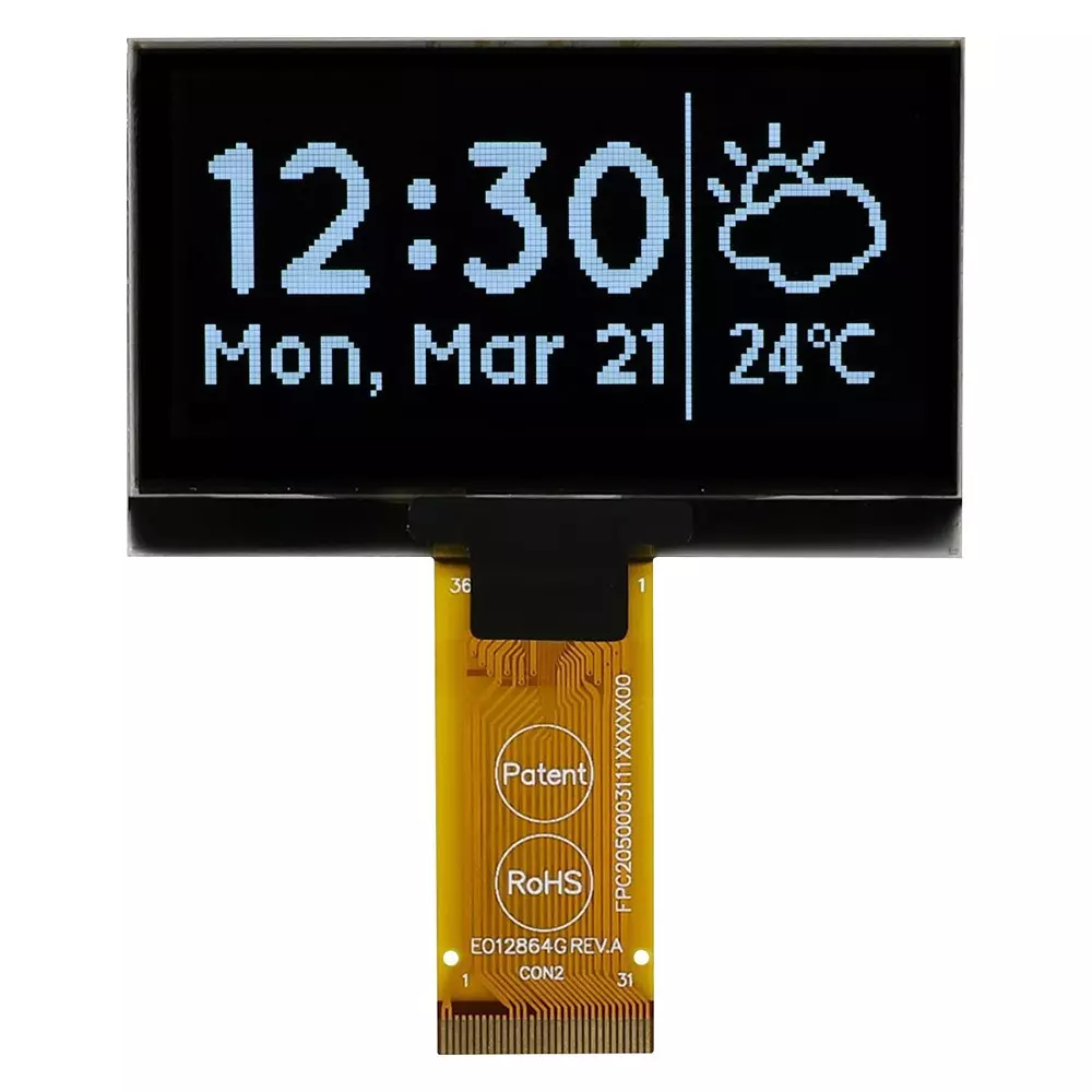 MIDAS DISPLAYS Display, Oled Graphic, Tab, 128X64Pixels, MCOT128064H1V-WM