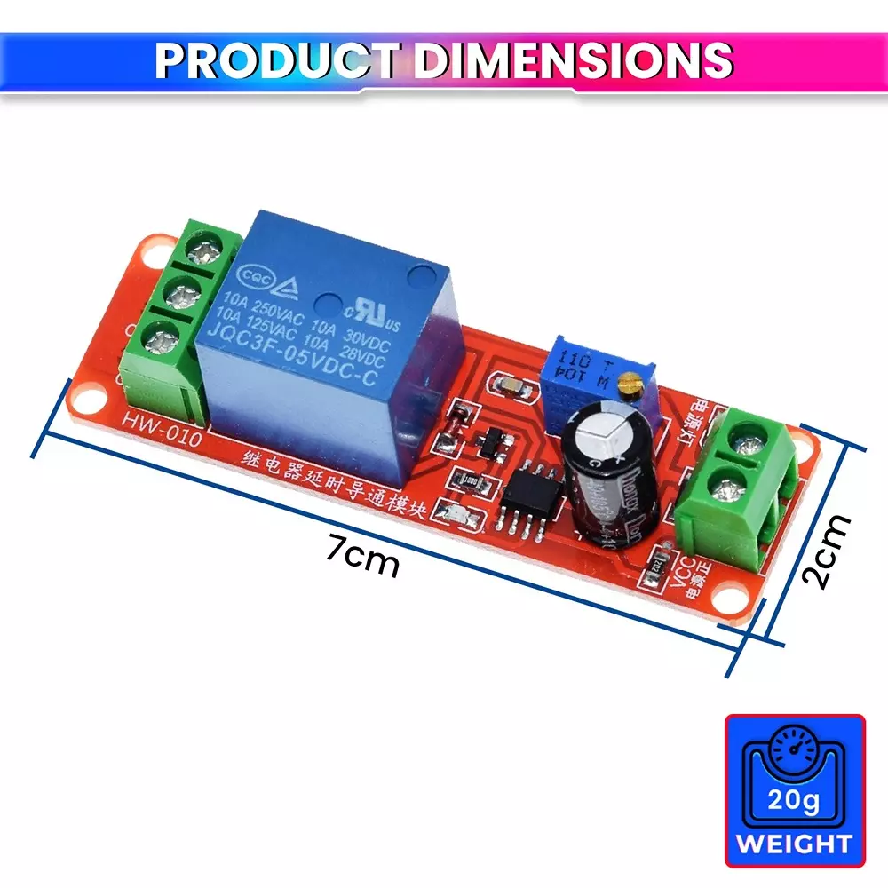 amiciSmart NE555 Adjustable Timer Switch Module 12 V DC 0–10s Delay Relay Board with Potentiometer for DIY Automation Projects