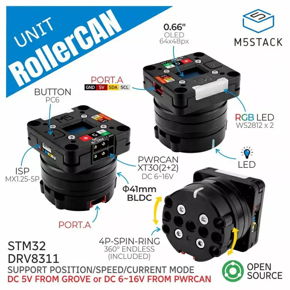 M5Stack Rollercan Unit 40x40x40 mm Dimension, M5STACK-U188