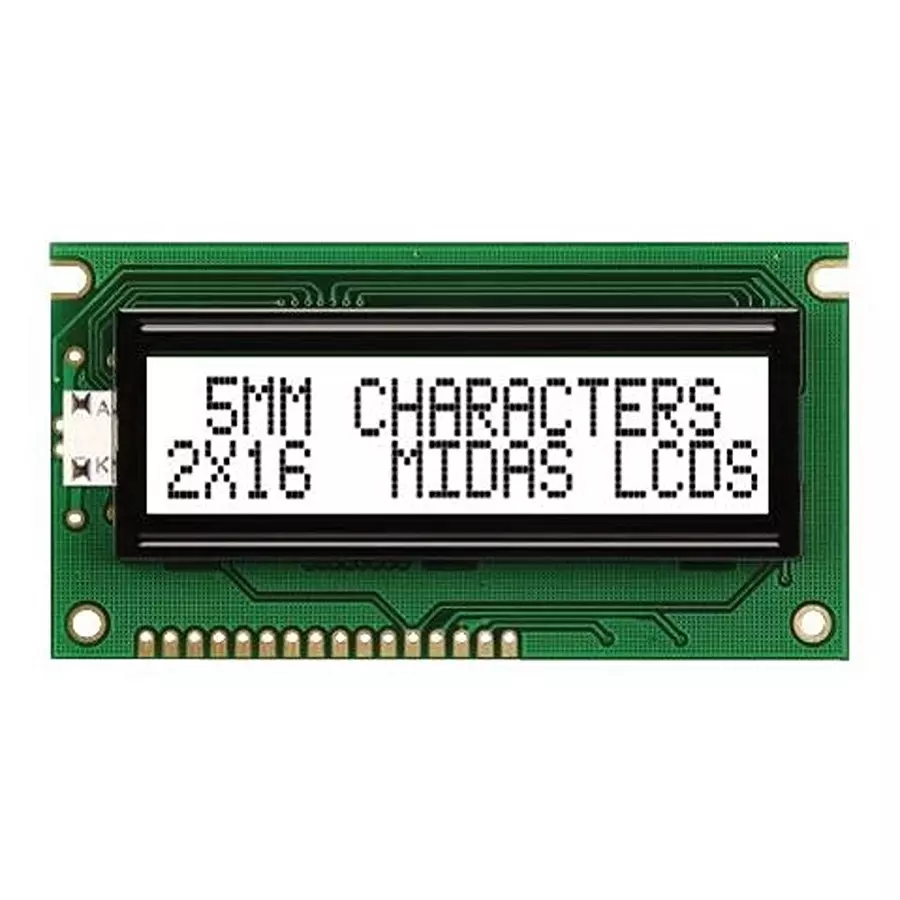 MIDAS DISPLAYS DISPLAY, ALPHANUMERIC, 16X2, WHITE, MC21605A6W-FPTLW-V2