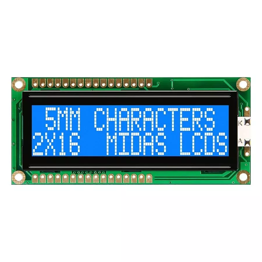 MIDAS DISPLAYS DISPLAY, ALPHANUMERIC, 16X2, WHITE, MC21605G6WD-BNMLW-V2