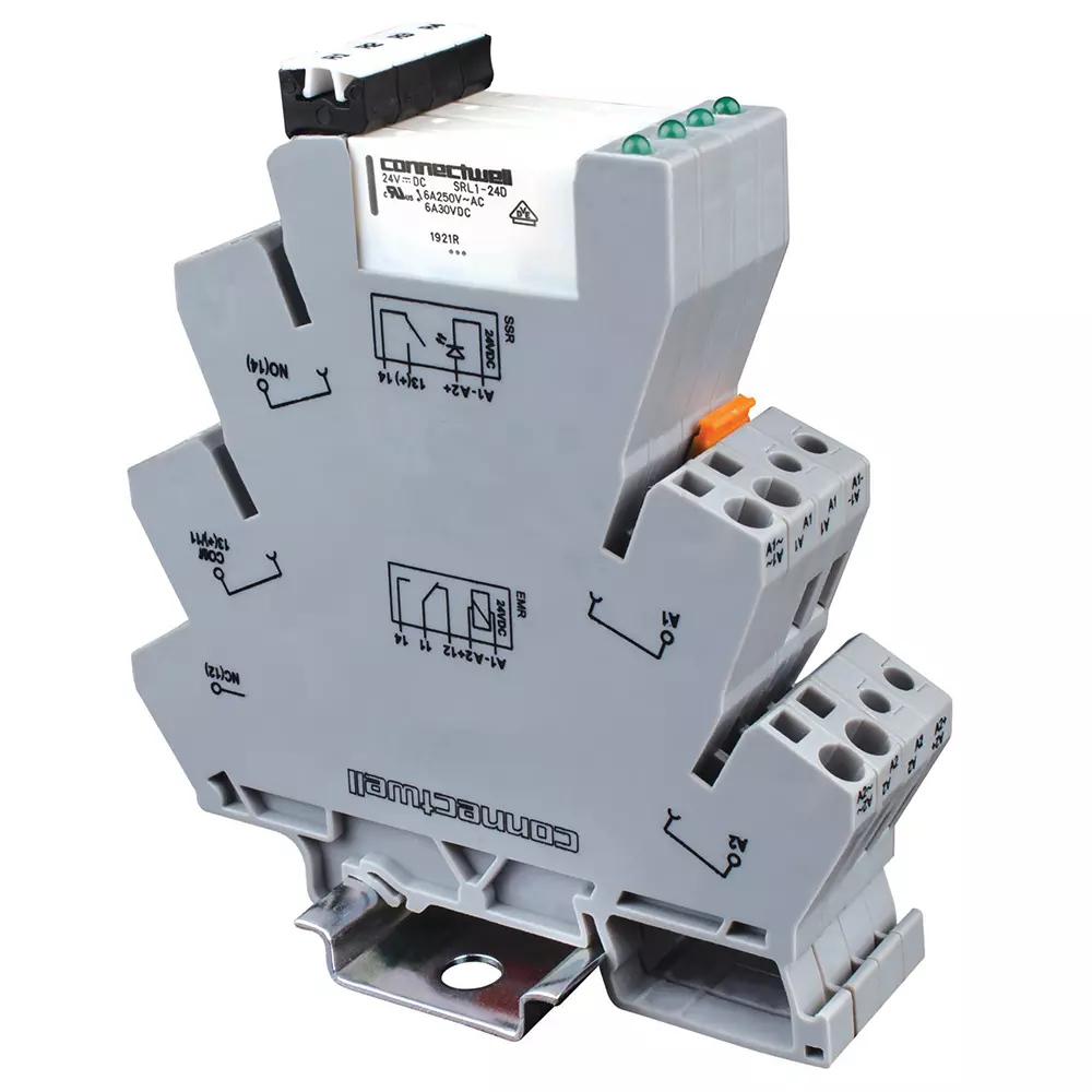 Connectwell Slim EMR Module 1 Changeover Single Channel 6 A 120 VAC/DC with Plugable Relay Rail Mount, CSR1S-120UYB