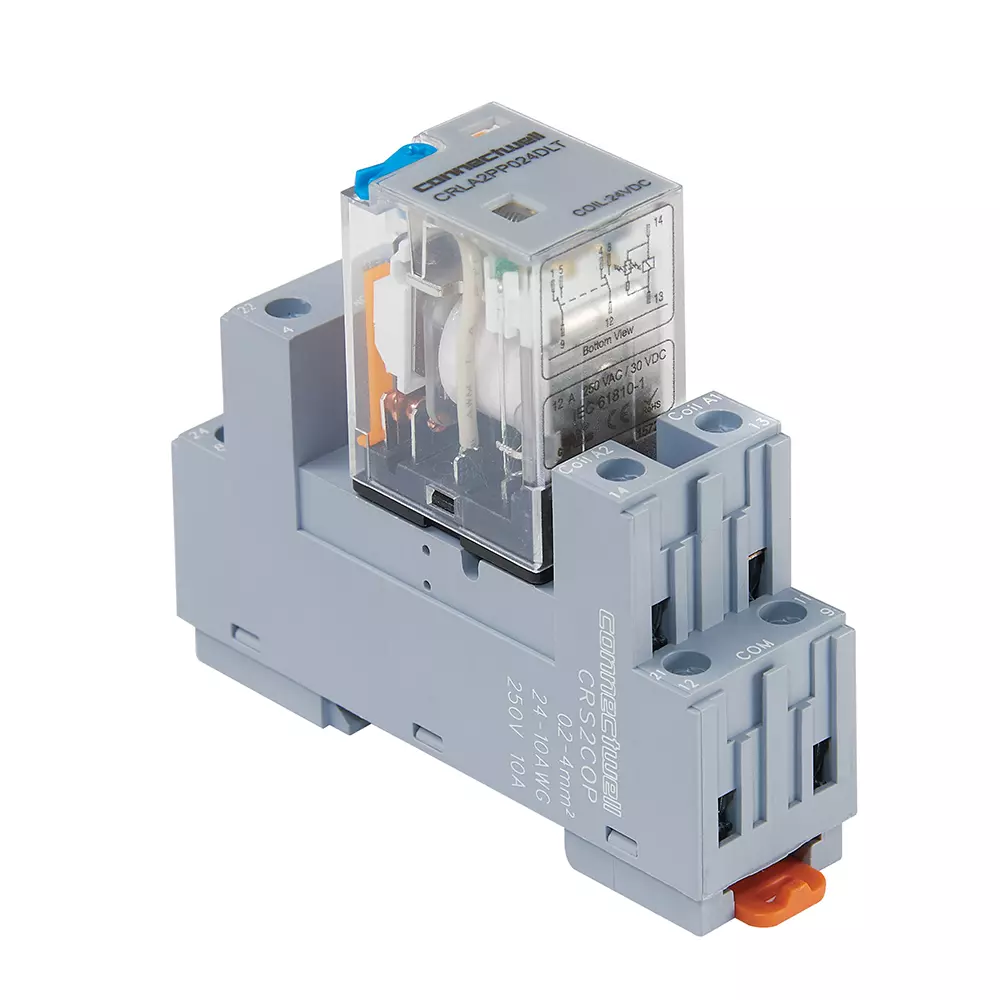 Connectwell Power Industrial Electromechanical Relay + Socket 2CO 12 A 110 VDC with Test Button, CRMA2PP110DYLT