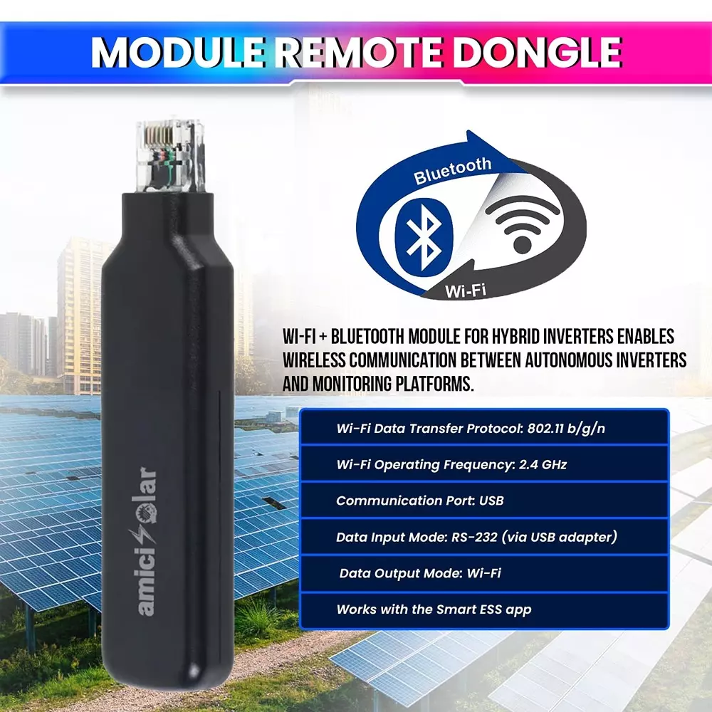 AmiciSolar WiFi + Bluetooth Module Smart ESS App Compatibility for Solar Hybrid Inverters, SLR-INV-REM