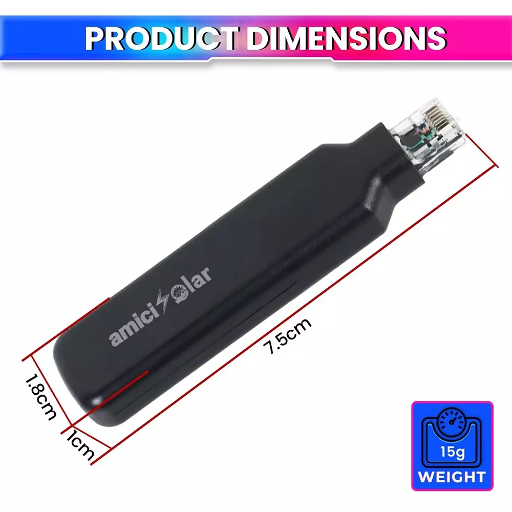 AmiciSolar WiFi + Bluetooth Module Smart ESS App Compatibility for Solar Hybrid Inverters, SLR-INV-REM