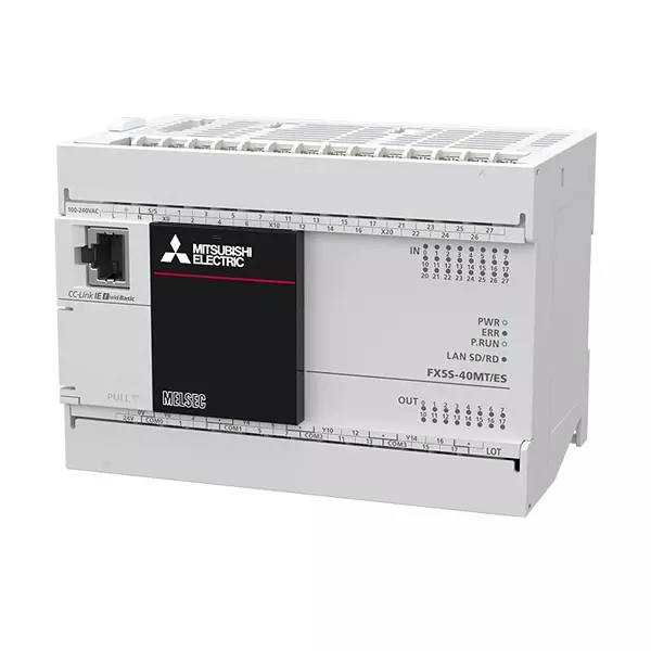 Mitsubishi Electric MELSEC IQ-F Series Base Unit PLC CPU Module FX5S Type, 100-240 V AC, 24 Inputs and 16 Transistor Output (Sink), FX5S-40MT/ES