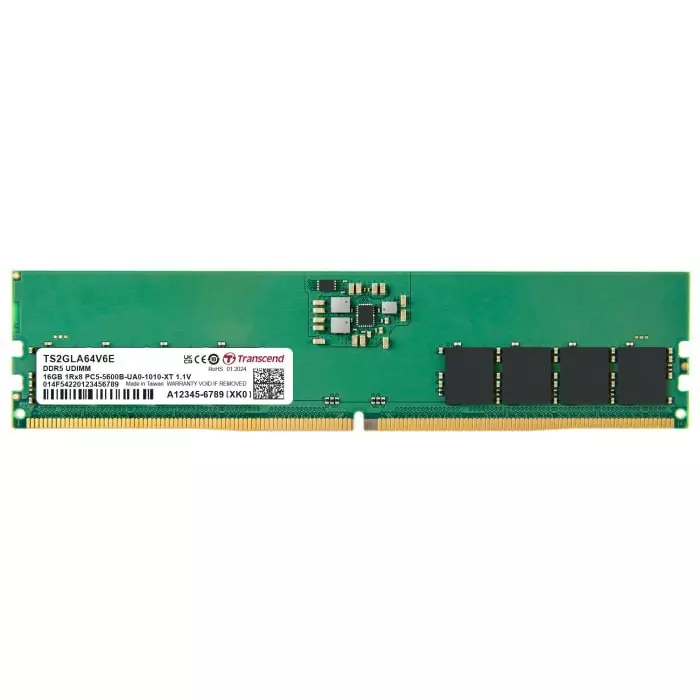 Transcend 16 GB DDR5 Server RAM, 5600Mbit/s, UDIMM, 1.1V, TS2GLA64V6E