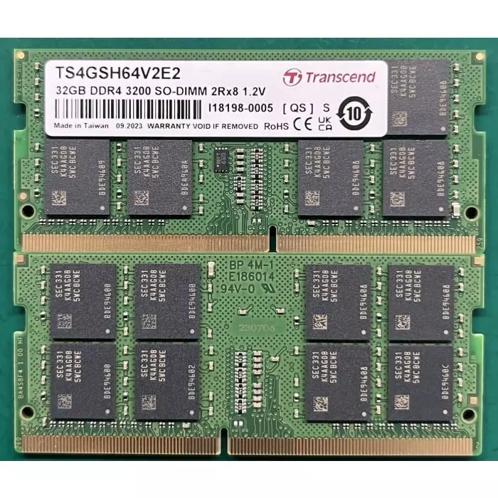 Transcend 32 GB DDR4 Desktop, Laptop RAM, 3200Mbit/s, SODIMM, 1.2V, TS4GSH64V2E2