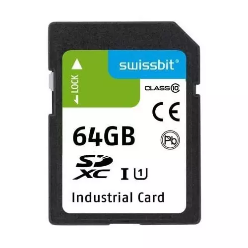 SWISSBIT Industrial SD Card 64 GB Memory Size, SFSD064GL1AM1MT-E-ZK-21P-STD