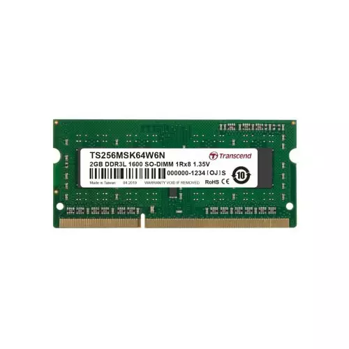 Transcend 2 GB DDR3L RAM, 1600Mbit/s, SODIMM, 1.35V, TS256MSK64W6N