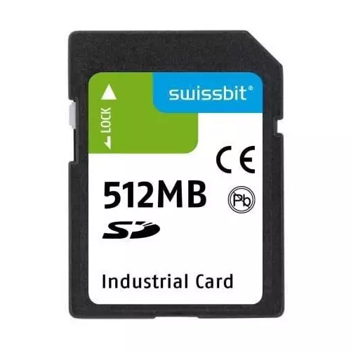 SWISSBIT Industrial SD Card 512 MB Memory Size 32x24x2.1 mm, SFSD0512L1BN1WI-E-ME-111-STD