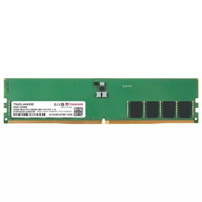 Transcend 32 GB DDR5 Server RAM, 5600Mbit/s, UDIMM, 1.1V, TS4GLA64V6E