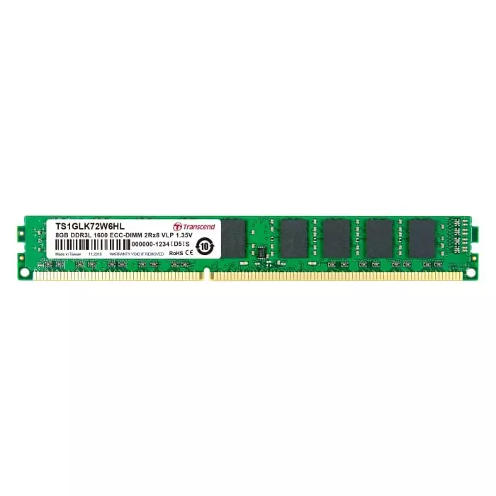 Transcend 8 GB DDR3L Desktop, Server RAM, 1600Mbit/s, UDIMM, 1.35V, TS1GLK72W6HL