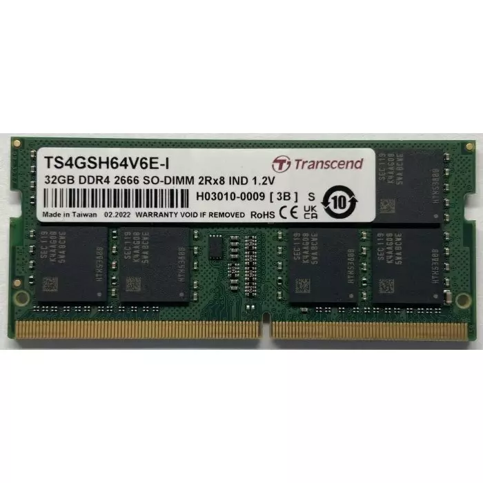 Transcend 32 GB DDR4 RAM, 2666Mbit/s, SODIMM, 1.2V, TS4GSH64V6E-I