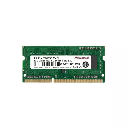 Transcend 4 GB DDR3 Desktop, Laptop RAM, 1333Mbit/s, SODIMM, 1.5V, TS512MSK64V3H