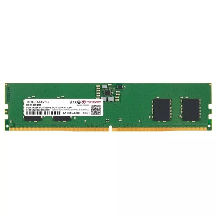 Transcend 8 GB DDR5 Server RAM, 5600Mbit/s, UDIMM, 1.1V, TS1GLA64V6G