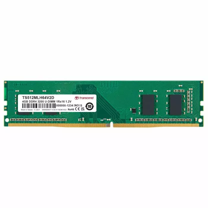 Transcend 4 GB DDR4 Desktop, Laptop RAM, 3200Mbit/s, UDIMM, 1.2V, TS512MLH64V2D