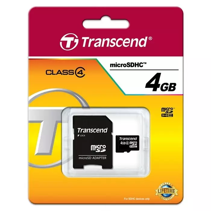 Transcend 4 GB MicroSDHC Micro SD Card, Class 4, TS4GUSDHC4