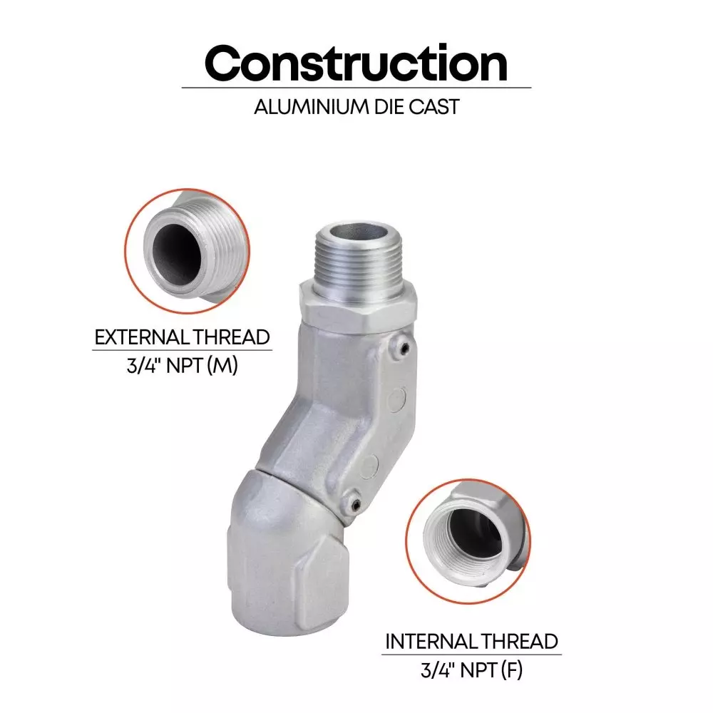 Groz Dual Plane Fuel Nozzle Swivel 360° Rotation and 1 inch (25.4 mm) NPT (F) x 1 inch (25.4 mm) NPT (M) Thread Size, SWV/2P/0-1/N