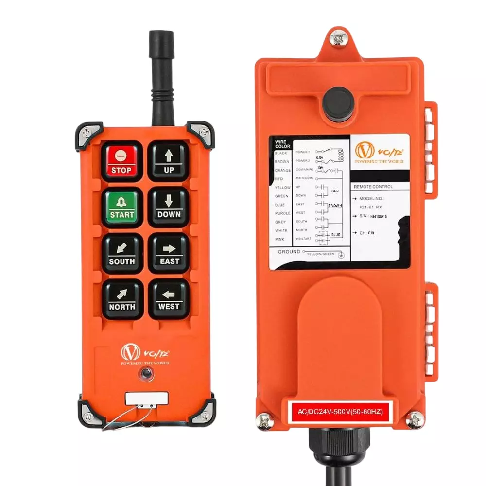 Voltz Industrial Wireless Crane Remote Control Battery Powered Multi-Channel Operation and Push Button Type Design, F21-E1 RX