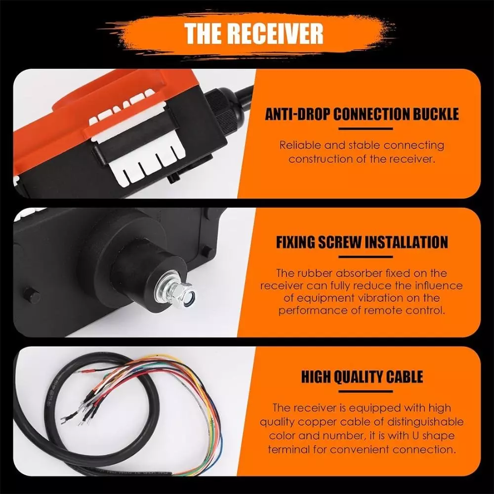 Voltz Industrial Wireless Crane Remote Control Battery Powered Multi-Channel Operation and Push Button Type Design, F21-E1 RX