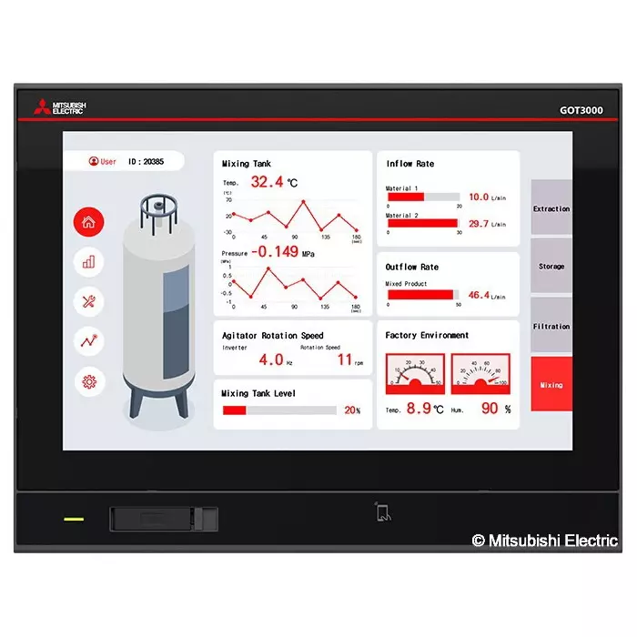 Mitsubishi Electric GOT3000 Series HMI Touch Panel GT37 Model with 12.1 inch (307.34 mm) Wide Display, 16 Million Colors and 24 V DC Power Supply, GT3712-WXCBD