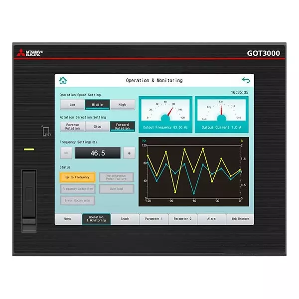 Mitsubishi Electric GOT3000 Series HMI Touch Panel GT37 Model with 8.4 inch (213.36 mm) Square Display, 16 Million Colors and 24 V DC Power Supply, GT3708-XRBA