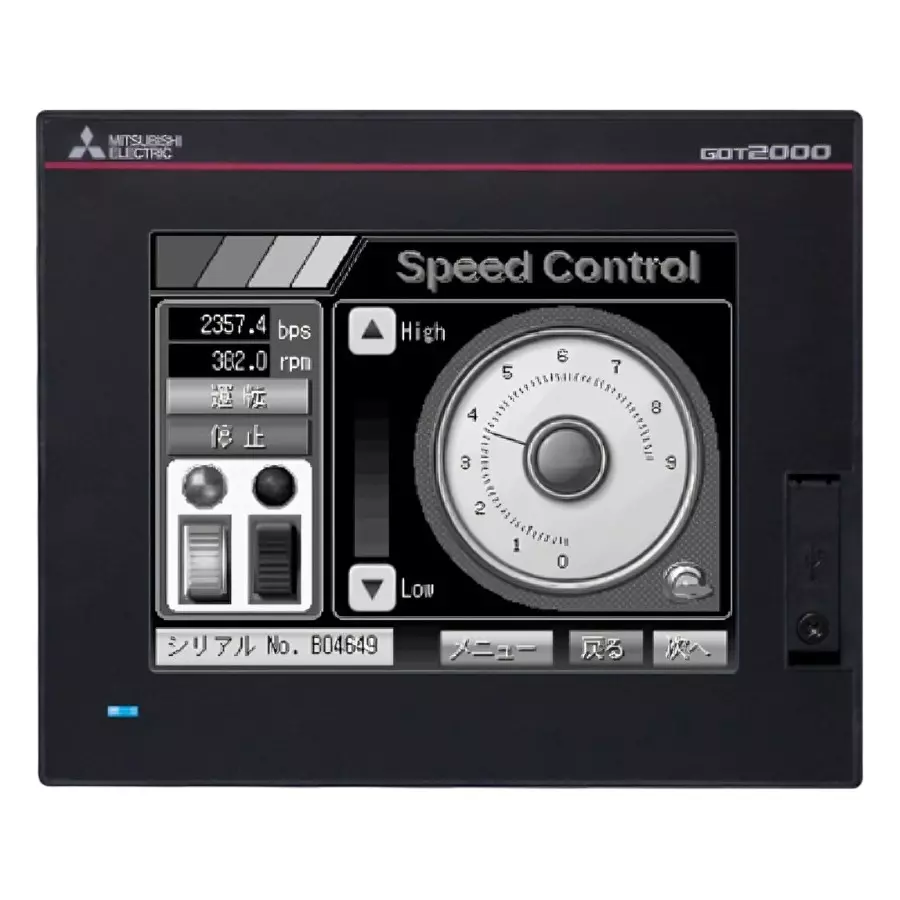 Mitsubishi Electric GOT2000 Series Graphic Touch Terminal GT21 Model with 5.7 inch (144.78 mm) Display Size, Monochrome Colors and 24 V DC Power Supply, GT2105-QMBDS