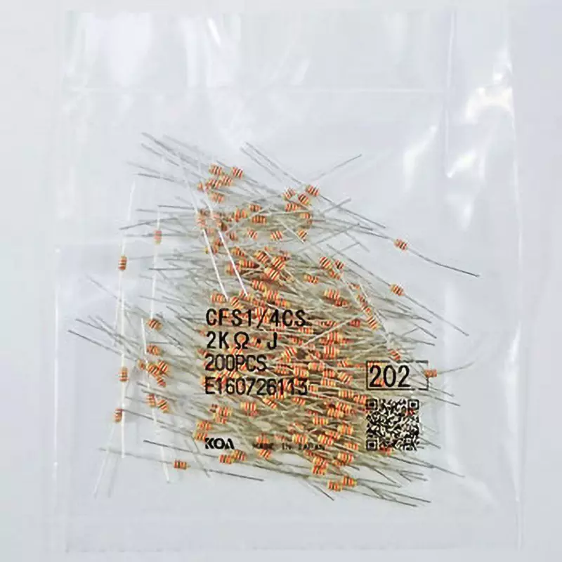 KOA Fixed Resistor 300 V Withstand Voltage 2 KΩ Nominal Resistance, CFS1/4CS202J (Pack of 200)