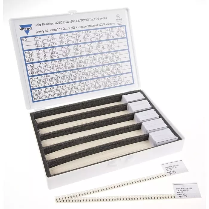 Vishay Surface Mount Thick Film Resistor Kit 250 mW Max Power 10 Ω to 1 mΩ, LAE2DCHIP1206KFE96