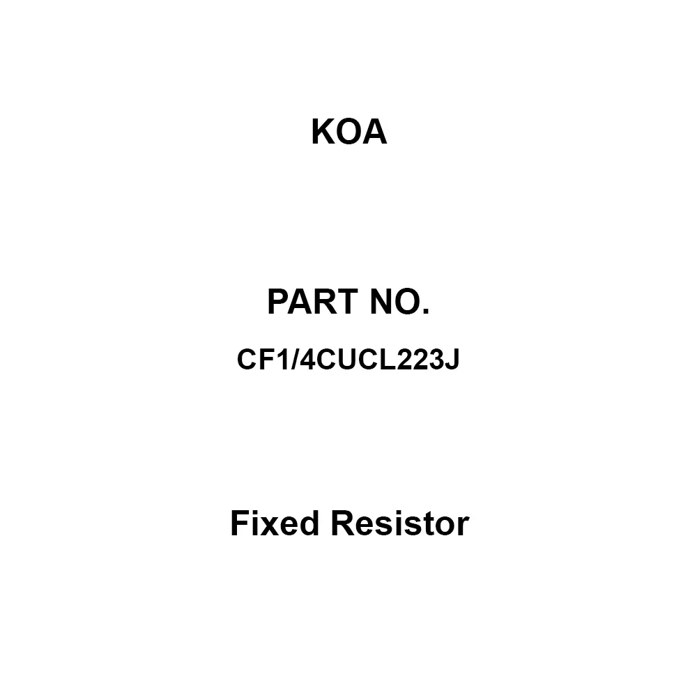 KOA Fixed Resistor 500 V Withstand Voltage 22 KΩ Nominal Resistance, CF1/4CUCL223J (Pack of 100)