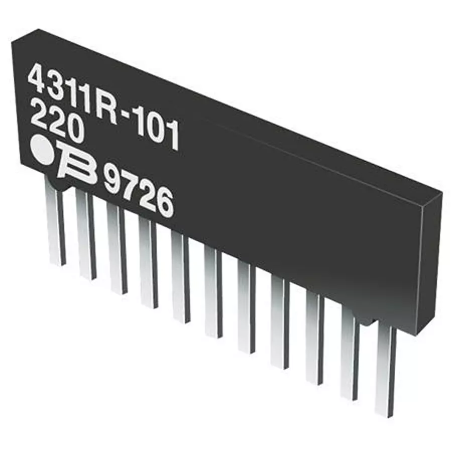 Bourns RESISTOR NETWORK, BUSSED, 9 RESISTOR, 4.7 KOHM, 2%, SIP Model No - 4310R-101-472LF.