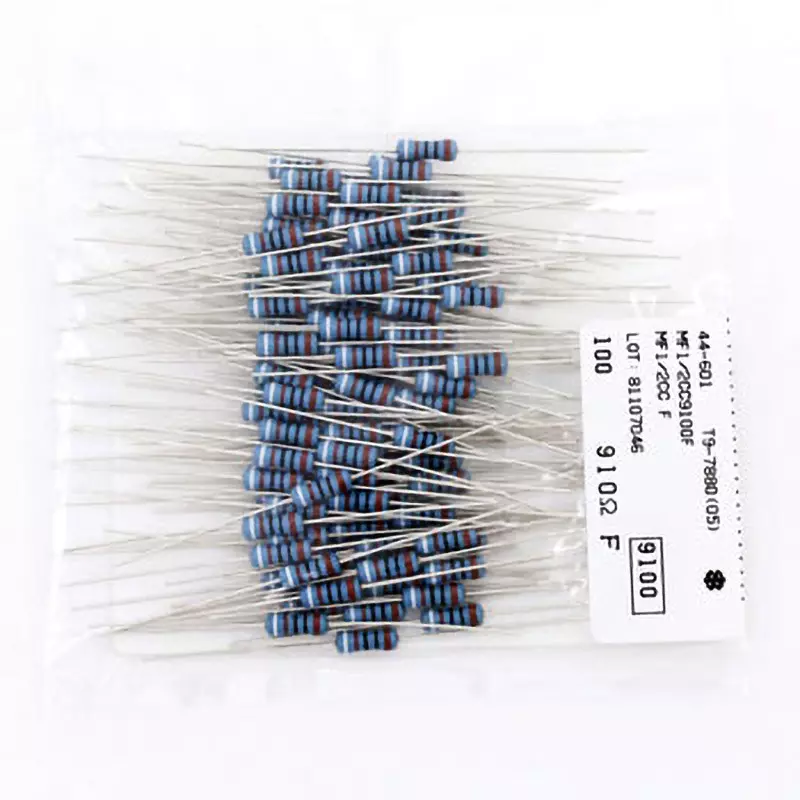 KOA Fixed Resistor 700 V Withstand Voltage 910 Ω Nominal Resistance, MF1/2CC9100F (Pack of 100)