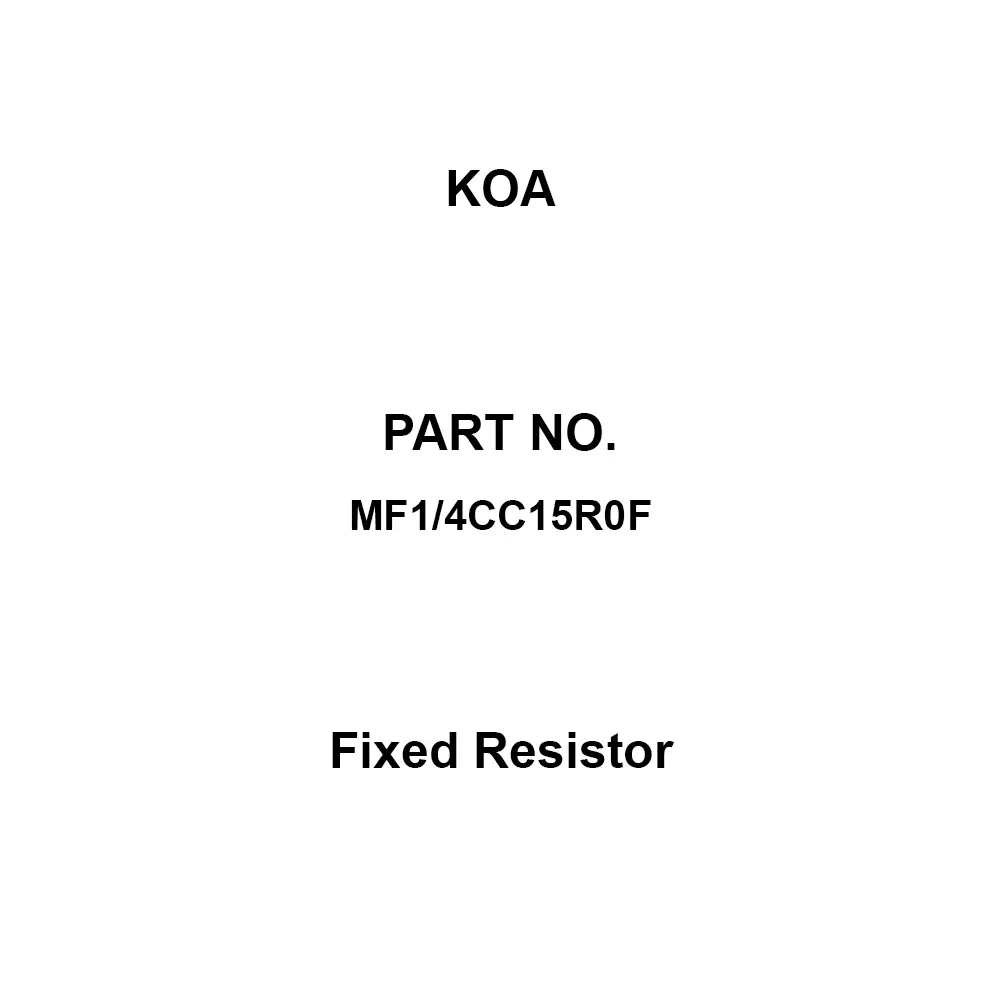 KOA Fixed Resistor 500 V Withstand Voltage 15 Ω Nominal Resistance, MF1/4CC15R0F (Pack of 100)