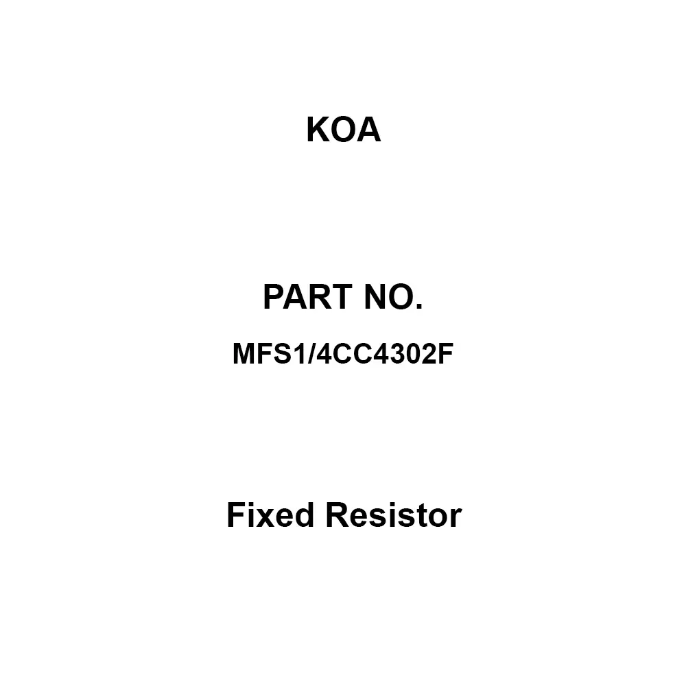 KOA Fixed Resistor 300 V Withstand Voltage 43 KΩ Nominal Resistance, MFS1/4CC4302F (Pack of 200)