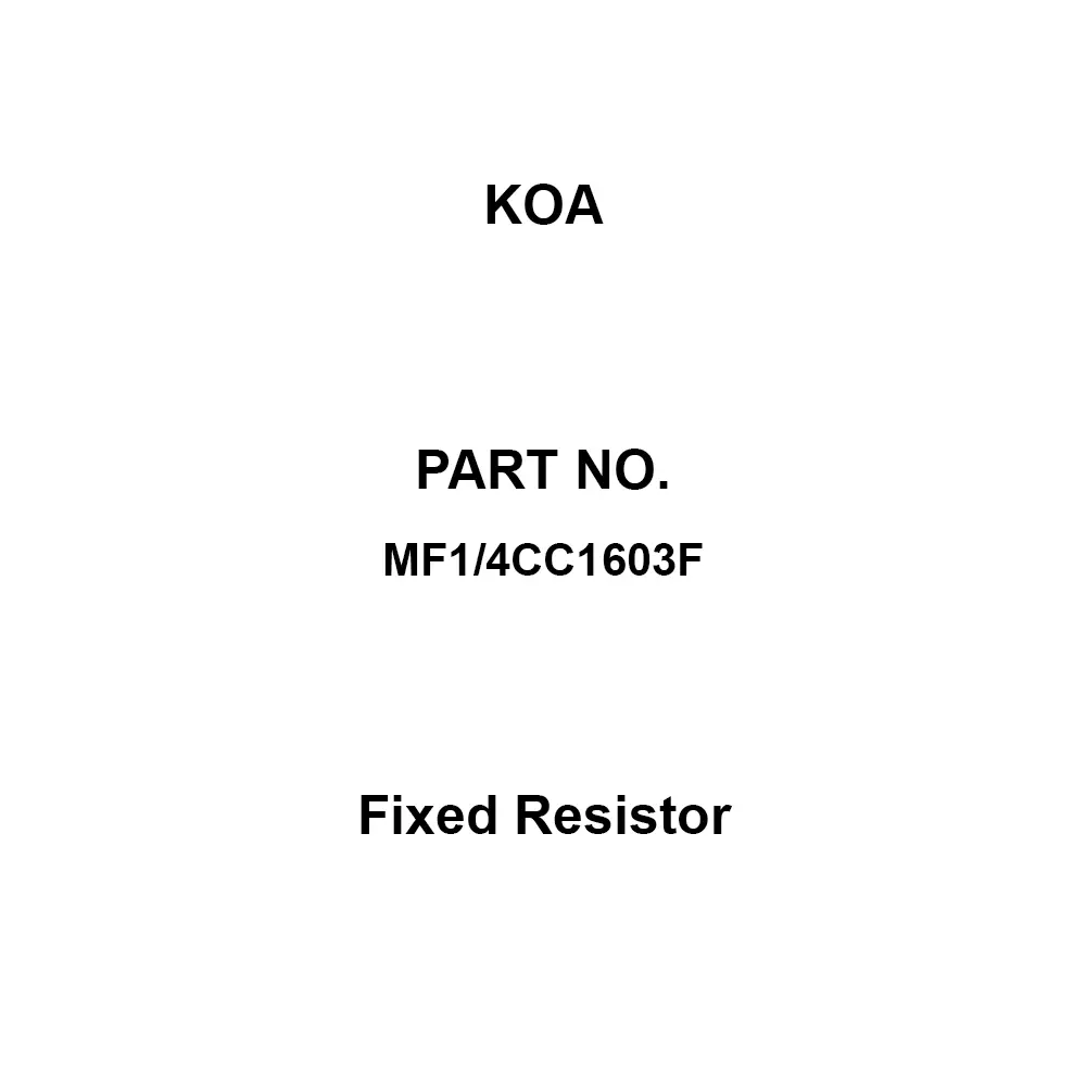 KOA Fixed Resistor 500 V Withstand Voltage 160 KΩ Nominal Resistance, MF1/4CC1603F (Pack of 100)