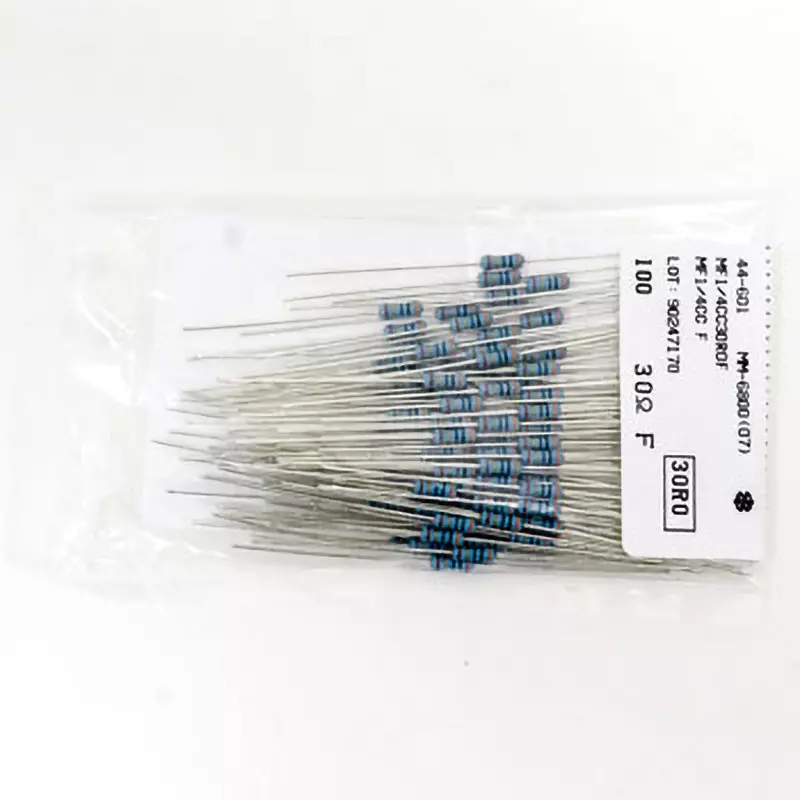 KOA Fixed Resistor 500 V Withstand Voltage 30 Ω Nominal Resistance, MF1/4CC30R0F (Pack of 100)