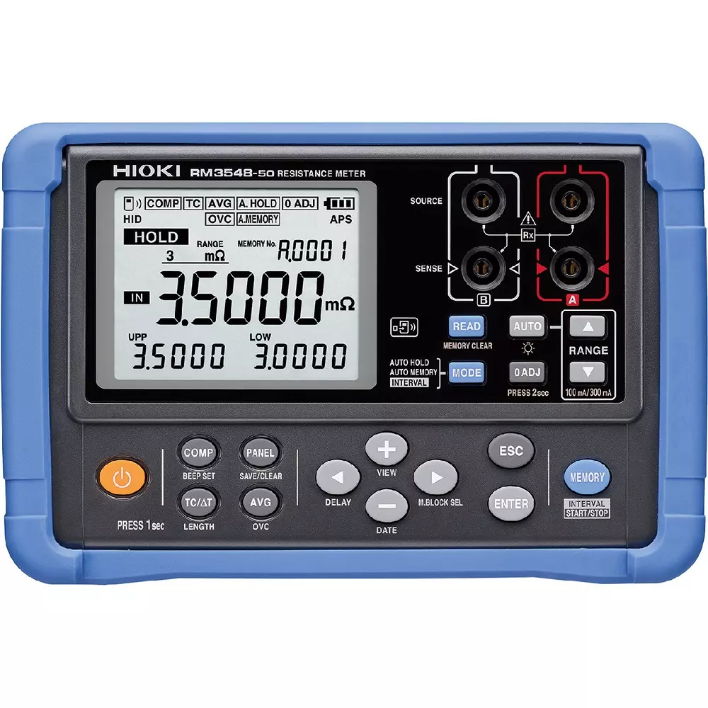 Hikoki Resistance Meter [Features] - Measurement range switching (AUTO/MANUAL), - Measurement current, RM3548-50