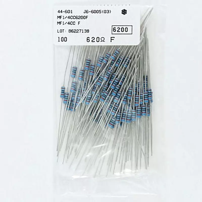 KOA Fixed Resistor 500 V Withstand Voltage 620 Ω Nominal Resistance, MF1/4CC6200F (Pack of 100)