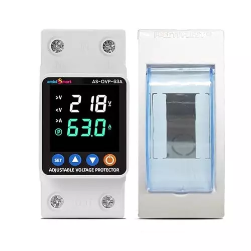 amiciSmart Auto Over/Under Voltage & Overload Protection LED Din-Rail Single Phase 220 V 63 A 13.8 kW, 1xOVRLOD-AUTO-NEW1