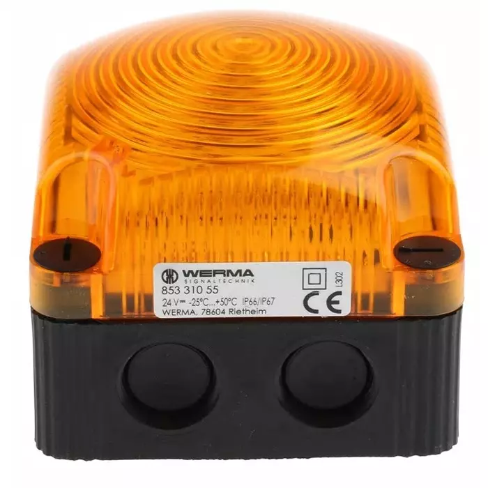 Werma Beacon BWM 853 Series Yellow Double Flashing 24 V DC Surface Mount Wall LED Bulb IP67, 853.310.55