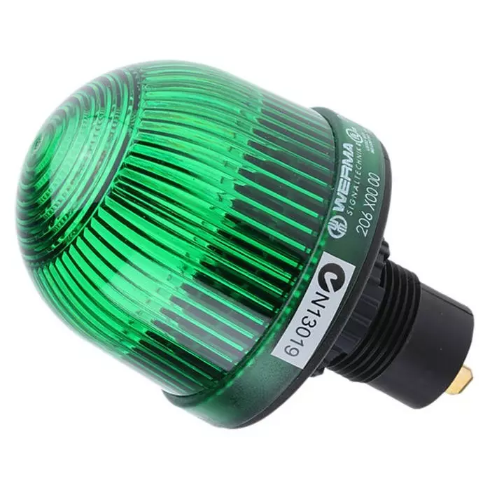 Werma Beacon EM 206 Series Green Steady 12-48 V AC/DC Panel Mount Incandescent LED Bulb IP65, 206.200.00